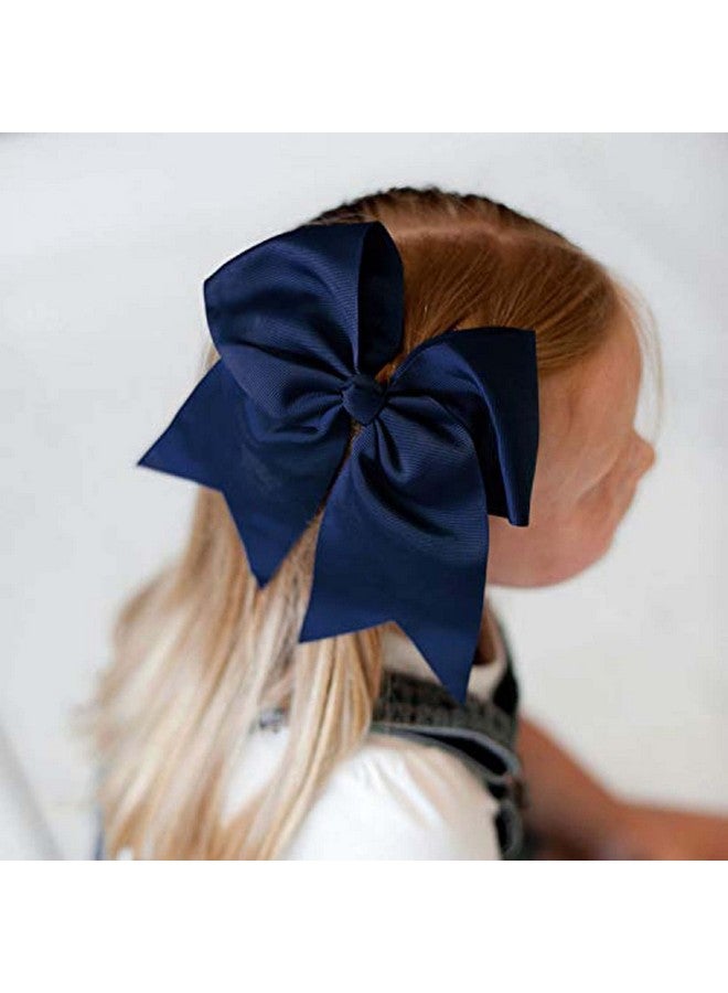 CEELGON Large Cheer Bows Grosgrain Ribbon Ponytail Holder Girls Elastic Hair Ties 8" 12PCS Navy Blue Hair Accessories for Teens Women Girls Softball Competition Sports Cheerleaders - Image 2