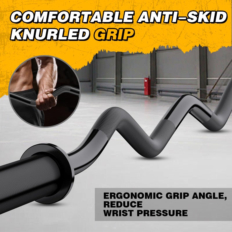 DILANL Olympic EZ Curl Barbell Bar, 47" Curl Bar for Weight Lifting, Home Gym Weight Bar- Strength Training,Squat,Hip Thrusts,Biceps, Chrome Curling for 2 Inch Plates -2 Spring Collars (Black) - Image 2