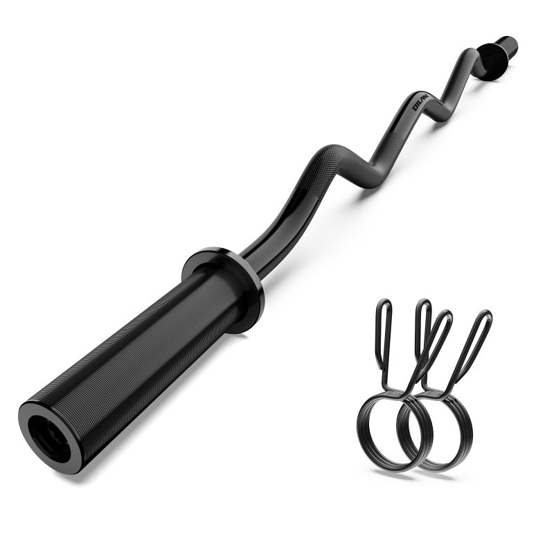 DILANL Olympic EZ Curl Barbell Bar, 47" Curl Bar for Weight Lifting, Home Gym Weight Bar- Strength Training,Squat,Hip Thrusts,Biceps, Chrome Curling for 2 Inch Plates -2 Spring Collars (Black) - Image 1