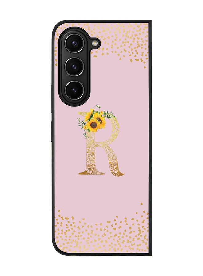 Stylizedd Rugged Black edge case for Samsung Galaxy Z Fold5, Slim fit Soft Case Flexible Rubber Edges Anti Drop TPU Gel Thin Cover -  Custom Monogram Initial Letter Floral Pattern Alphabet - R  (Pink ) - Image 1