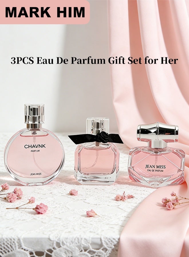 مارك له مجموعة هدايا عطور نسائية 3 قطع، كلاسيك إنكاونتر زهري، إنشنتينج أنجل فاكهي، ريفرس بارتي حلو، ثلاثي أو دو بارفان طويل الثبات، روائح يوم وليل متعددة الاستخدامات لها - Image 2