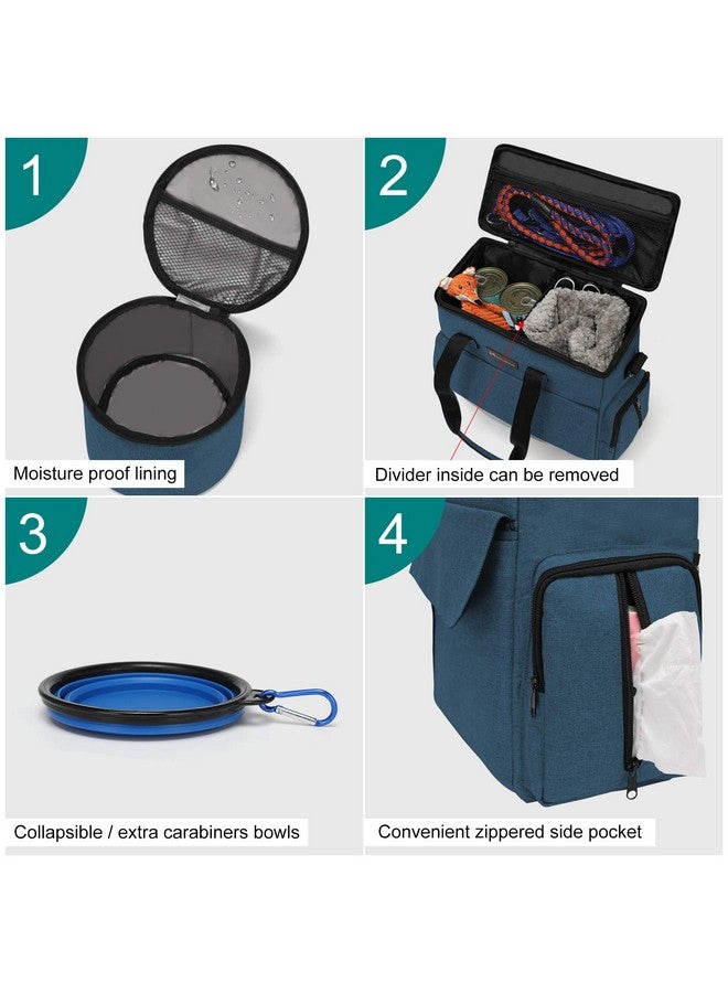 Modoker Dog Travel Bag, Weekend Pet Travel Set for Dog and Cat, Airline Approved Tote Organizer with Multi-Function Pockets, 2 Food Storage Containers, 2 Collapsible Bowls, 1 Feeding Mat (Blue) - Image 4