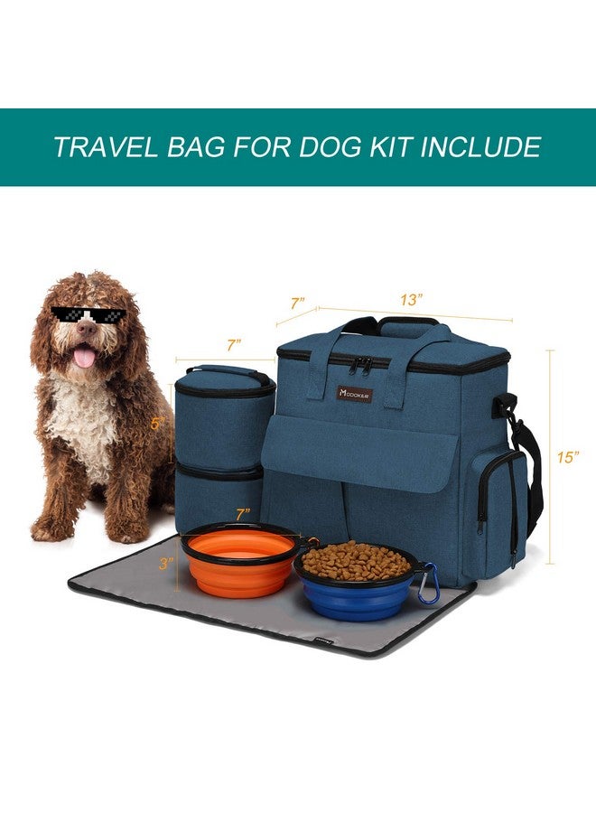 Modoker Dog Travel Bag, Weekend Pet Travel Set for Dog and Cat, Airline Approved Tote Organizer with Multi-Function Pockets, 2 Food Storage Containers, 2 Collapsible Bowls, 1 Feeding Mat (Blue) - Image 3