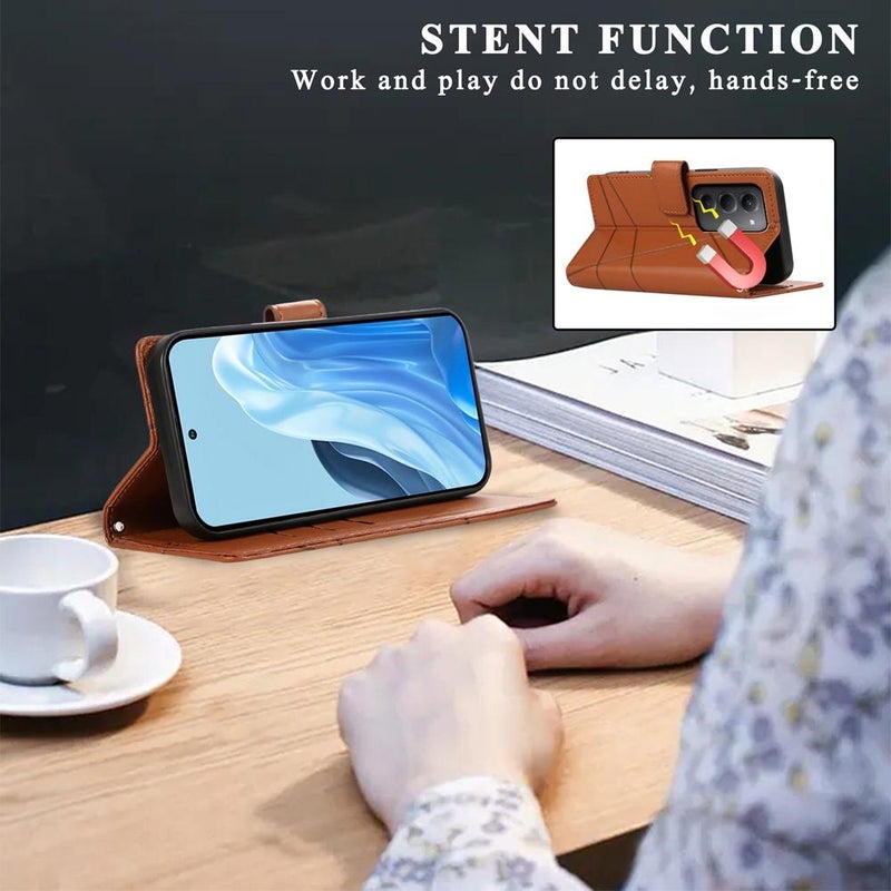 erorex For Redmi 15 5G Global / 15 4G SEA 169.5mm PU Genuine Leather Texture Embossed Line Phone Case(Brown) - Image 5