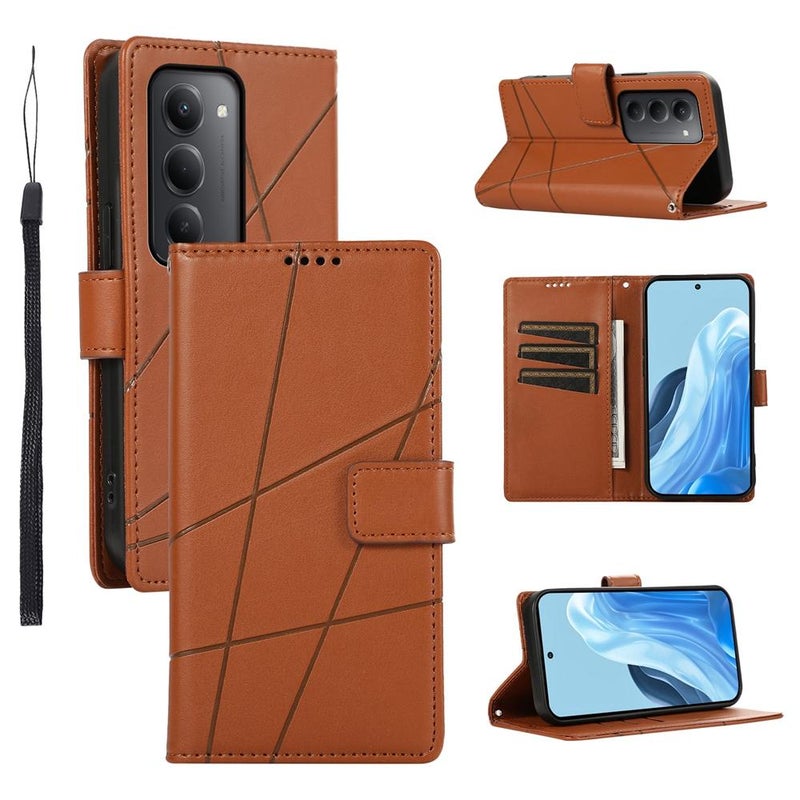 erorex For Redmi 15 5G Global / 15 4G SEA 169.5mm PU Genuine Leather Texture Embossed Line Phone Case(Brown) - Image 1
