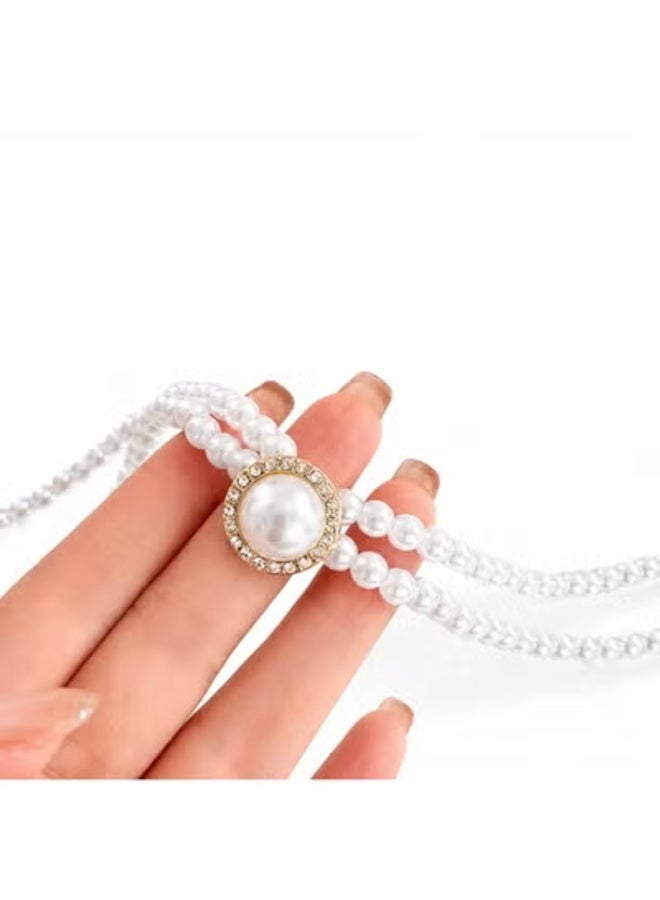 veya Elegant Women’s Jewelry Set Double Pearl Necklace with Matching Gold-Tone Earrings - Image 2