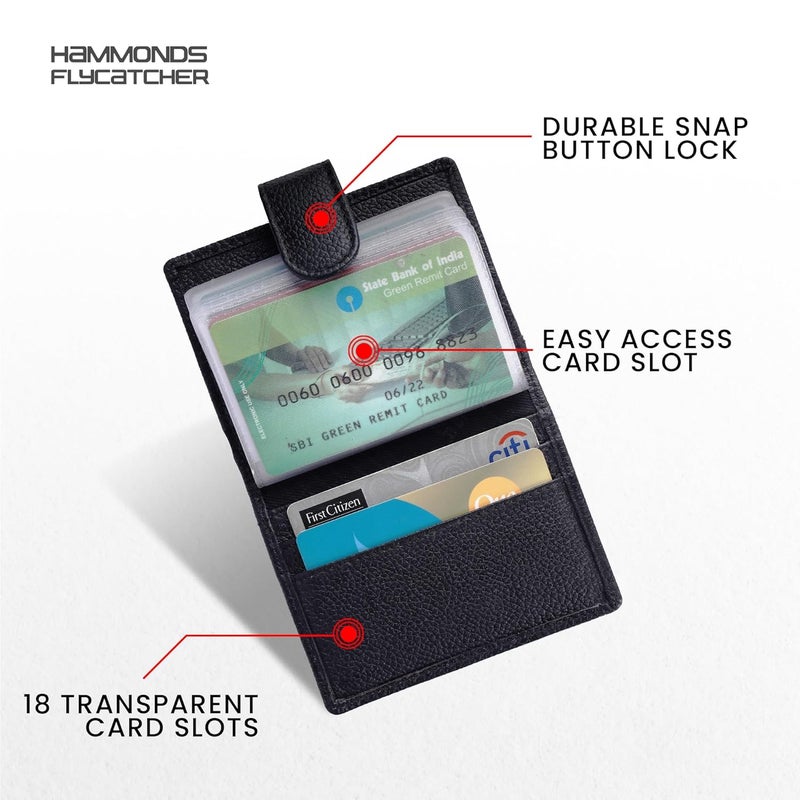 HAMMONDS FLYCATCHER Genuine Leather Card Holder Wallet for Man & Women, RFID Protected ATM/Credit Card Holder Wallet for Men with 18 Slots, Gift for Men, Father, Husband, Boyfriend - Black - Image 2