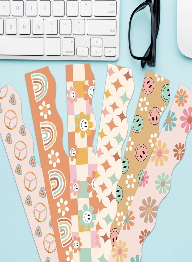 VABAMNA Boho Bulletin Board Borders Retro Classroom Decorations, 84Ft Groovy Bulletin Board Border Daisy Floral Rainbow Decor Colorful Scalloped Trim Border for Teacher School Supplies Classroom Decor - Image 5