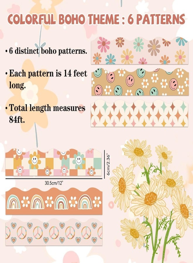 VABAMNA Boho Bulletin Board Borders Retro Classroom Decorations, 84Ft Groovy Bulletin Board Border Daisy Floral Rainbow Decor Colorful Scalloped Trim Border for Teacher School Supplies Classroom Decor - Image 3
