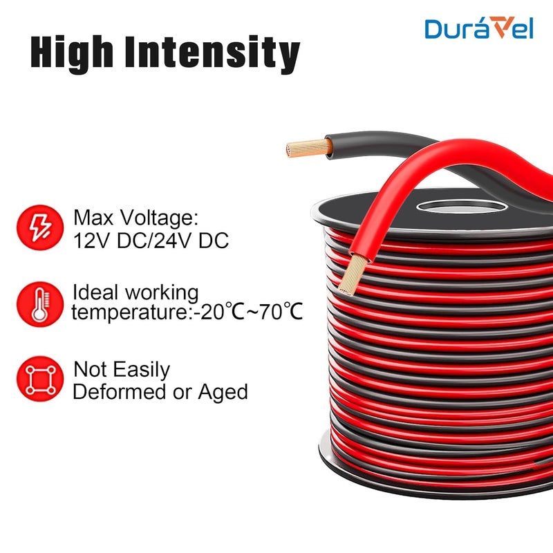 Duravel Speaker Wire, 2 Conductor, Red and Black, Copper Stranded Core (20 Meter, 1.5mm) - Image 2