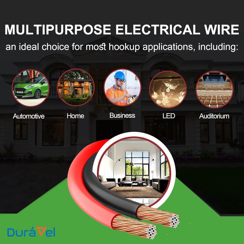 Duravel Speaker Wire, 2 Conductor, Red and Black, Copper Stranded Core (20 Meter, 1.5mm) - Image 5