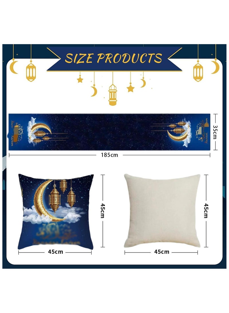 Ramadan Decorations, 5pcs Ramadan Table Decorations with Ramadan Table Runner and 4 Pcs Decorative Pillow Covers - Image 3