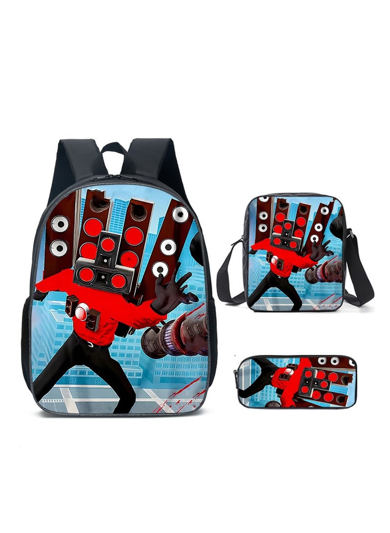 General Skibidi toilet man small children's backpack backpack zipper bag shoulder bag travel three-piece set 