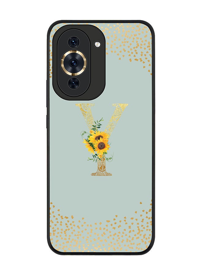 Stylizedd Rugged Black edge case for Huawei nova 10 Pro Slim fit Soft Case Flexible Rubber Edges Anti Drop TPU Gel Thin Cover - Custom Monogram Initial Letter Floral Pattern Alphabet - Y (Light Grey ) - Image 1