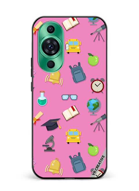 Protective Case Cover For Huawei nova 11 Vector Seamless Pattern Of School Color Icons On Pink Design Multicolour