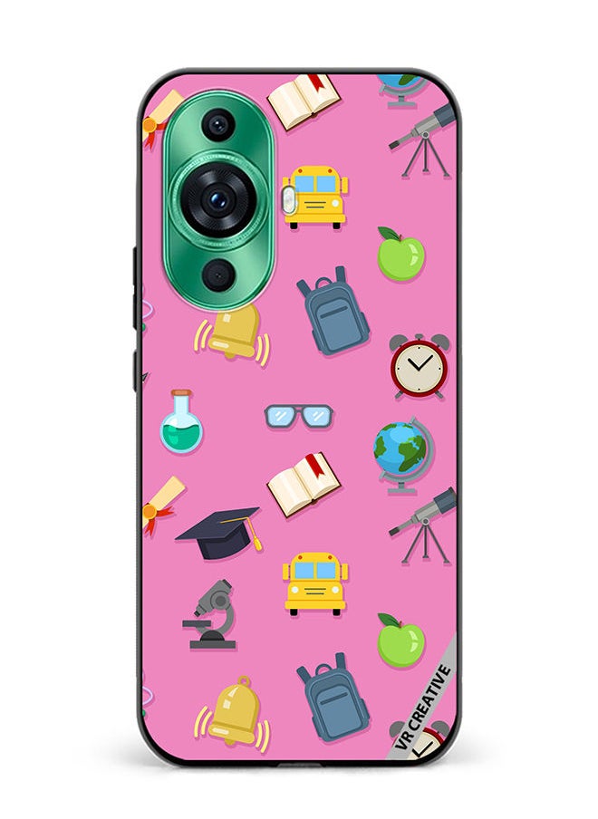 Protective Case Cover For Huawei nova 11 Vector Seamless Pattern Of School Color Icons On Pink Design Multicolour