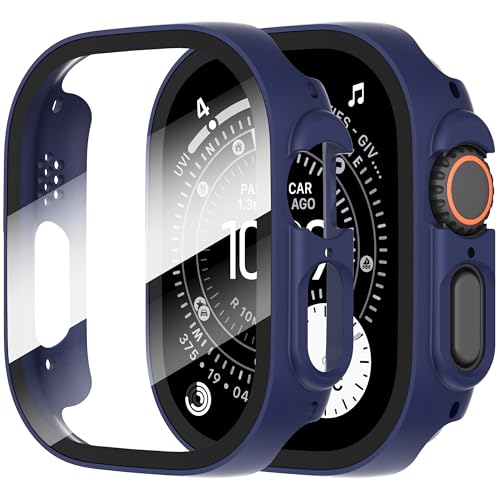 Diruite Suoman 2-Pack for Apple Watch Ultra 3/2/1 49mm Case, Ultra-Thin Tempered Glass Screen Protector, All-Around PC Protection Cover for iWatch Ultra 49mm 3/2/1 - Blue - Image 1