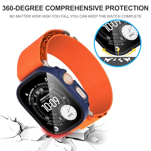 Diruite Suoman 2-Pack for Apple Watch Ultra 3/2/1 49mm Case, Ultra-Thin Tempered Glass Screen Protector, All-Around PC Protection Cover for iWatch Ultra 49mm 3/2/1 - Blue - Image 5