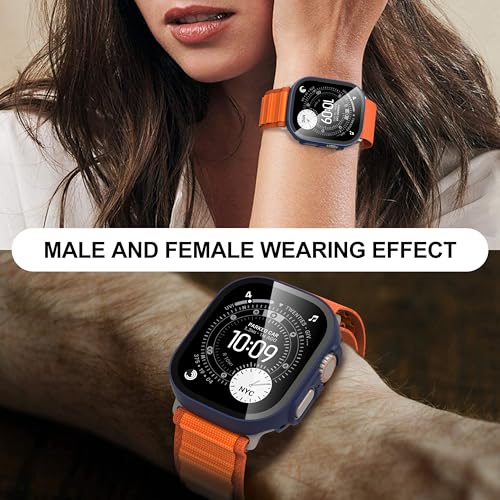 Diruite Suoman 2-Pack for Apple Watch Ultra 3/2/1 49mm Case, Ultra-Thin Tempered Glass Screen Protector, All-Around PC Protection Cover for iWatch Ultra 49mm 3/2/1 - Blue - Image 4
