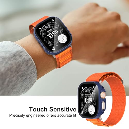 Diruite Suoman 2-Pack for Apple Watch Ultra 3/2/1 49mm Case, Ultra-Thin Tempered Glass Screen Protector, All-Around PC Protection Cover for iWatch Ultra 49mm 3/2/1 - Blue - Image 3