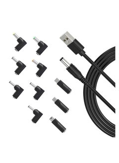 USB to DC 5-V Power Cord Universal DC 5.5x2.1mm Plug Jack Charging Cable with 10 Connector Tips 5.5*2.5, 4.8*1.7, 4.0*1.7, 4.0*1.35, 3.5*1.35, 3.0*1.1, 2.5*0.7, Micro USB, Type-C, Mini USB