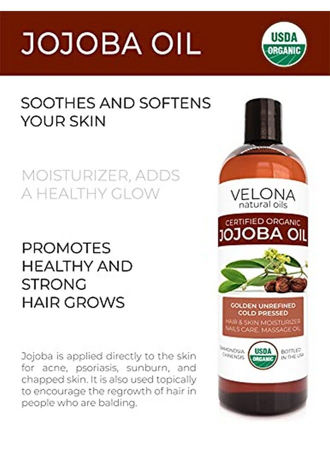 velona Jojoba Oil Usda Certified Organic 32 Oz (With Pump) | 100% Pure And Natural Carrier Oil| Golden Unrefined Cold Pressed Hexane Free | Moisturizing Face Hair Body Skin Care Stretch Marks Cuticles - Image 3