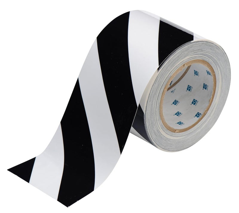 Brady - 104349 ToughStripe Nonabrasive Diagonal Stripes Floor Marking Tape, 100' Length, 3" Width, Black and White (Pack of 1 Roll) - Image 2
