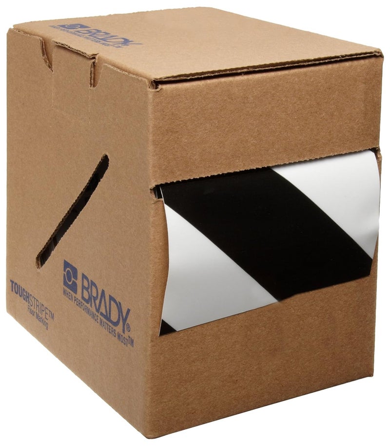Brady - 104349 ToughStripe Nonabrasive Diagonal Stripes Floor Marking Tape, 100' Length, 3" Width, Black and White (Pack of 1 Roll) - Image 1