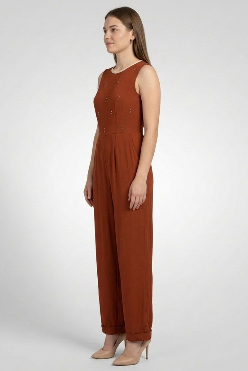 Harmont & Blaine Women Rhinestone Sleeveless Jumpsuit, Brown - Image 3