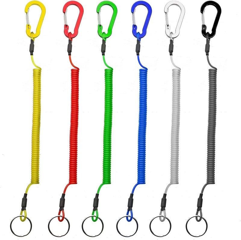 Lix&Rix Retractable Safety Coiled Lanyard with Aluminium Alloy Carabiner Clip, Black/Blue/Green/Red/Silver/Yellow - Image 1