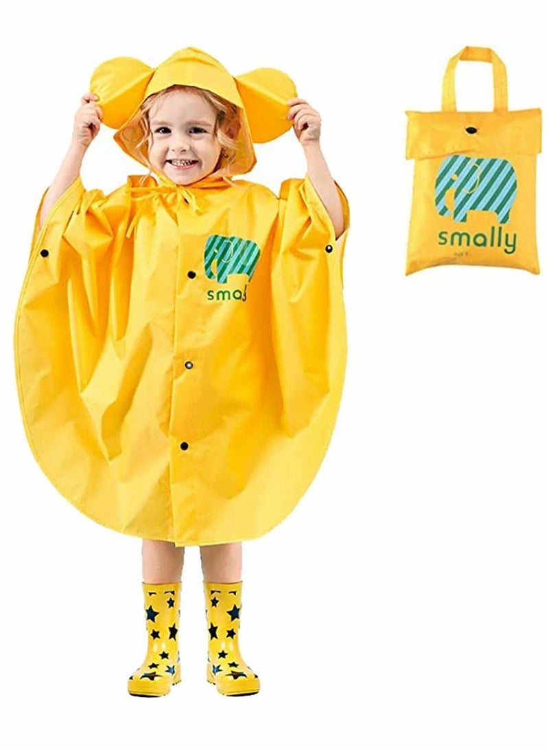 Y&D Kids Rain Poncho, Cartoon Hooded Raincoat Jacket Lightweight Schoolbag Waterproof Hoodie Coat Toddler Baby Boys Girls Cape for Sports Riding Camping Traveling Outdoors, S(75-90CM), Yellow - Image 1