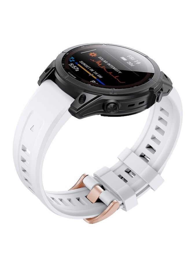 Generic - Replacement Strap For Garmin Fenix 7S Silicone Rose Gold Buckle Watch Band White - Image 1