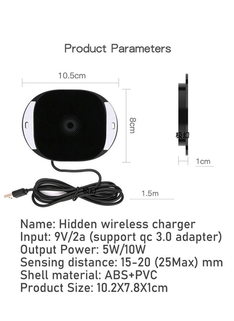 Excefore - Invisible Wireless Charger, Under Desk Wireless Charger, 10W Furniture Wireless Charging Board, 20Mm Long -Distance Wireless Mobile Phone Charger, Suitable for iPhone, for  Galaxy and for QI - Image 1