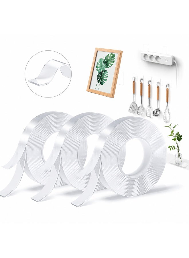 3 Rolls Heavy Duty Double Sided Nano Tape, Transparent Removable Mounting Tape, Washable Wall Tape, Strong Adhesive Tape for Home Office Kitchen DIY Use - Image 1