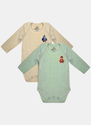Baby Unisex Printed Long Sleeves Cotton Bodysuit (Pack Of 2)