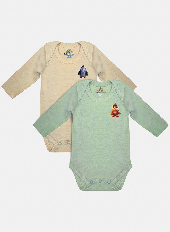BabyShoora Baby Unisex Printed Long Sleeves Cotton Bodysuit (Pack Of 2)