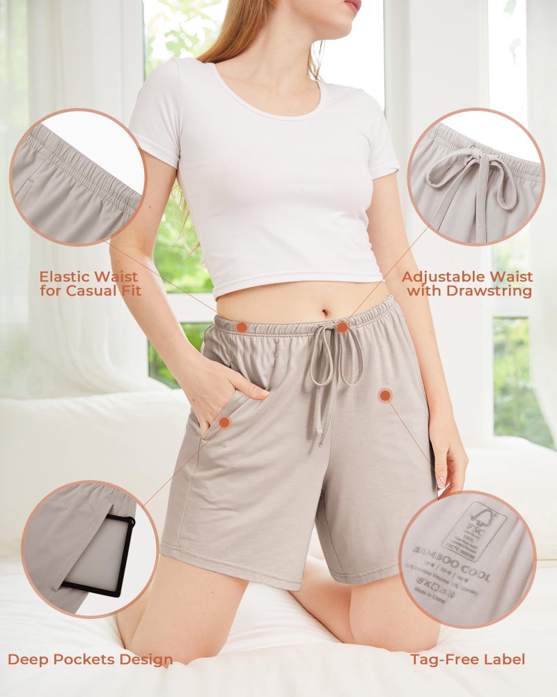 BAMBOO COOL Womens Pajama Shorts Comfy Lounge Shorts Drawstring Pj Pants Sleep Shorts with Pockets 3 Pack - Image 3