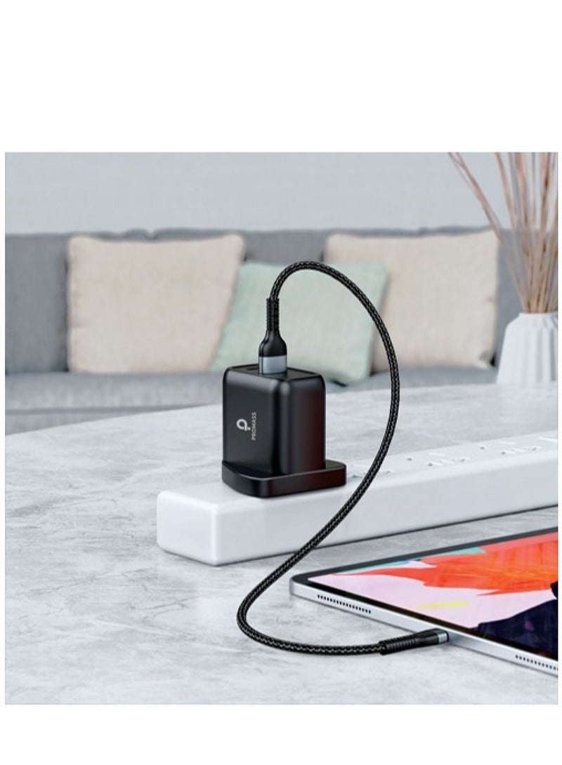 Original Wall Charger With Two Ports 1 USB And 1 PD Port Supports Fast Charging From Promass 38W Black Color - Image 3