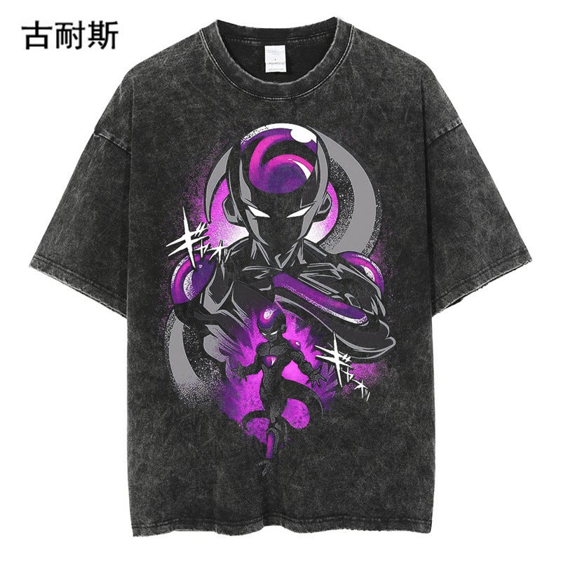 Retro Distressed Washed Short Sleeve Round Neck T-Shirt Men'S And Women'S Summer Street Cartoon Youth T-Shirt Top - Image 1
