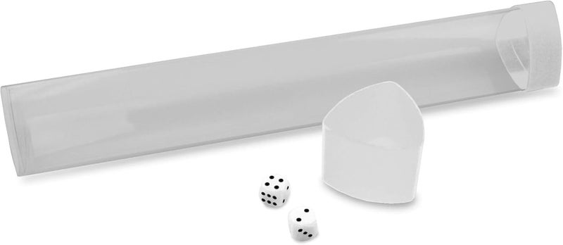 BCW White Playmat Tube with Dice Cap | Includes 2 Free Dice | Tri-Oval Design Prevents Rolling | Oversized Cap for Storage | Durable Plastic Tube for MTG, TCG Playmats, and Game Mats - Image 1