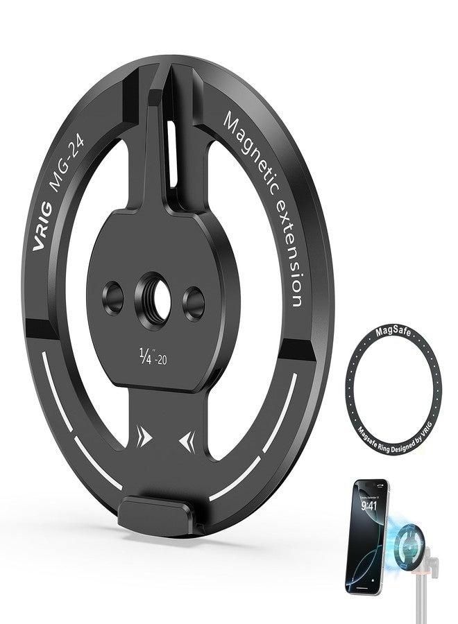 في ار اي جي محول تثبيت ثلاثي القوائم مغناطيسي للهواتف المحمولة من VRIG مع حلقة مغناطيسية ذاتية اللصق، متوافق مع MagSafe لأجهزة iPhone 15 Pro Max و15 Plus و14 و13 و12، مزود بخيط 1/4 بوصة للأفلام، وإضاءة حلقية لقضيب السيلفي - Image 1