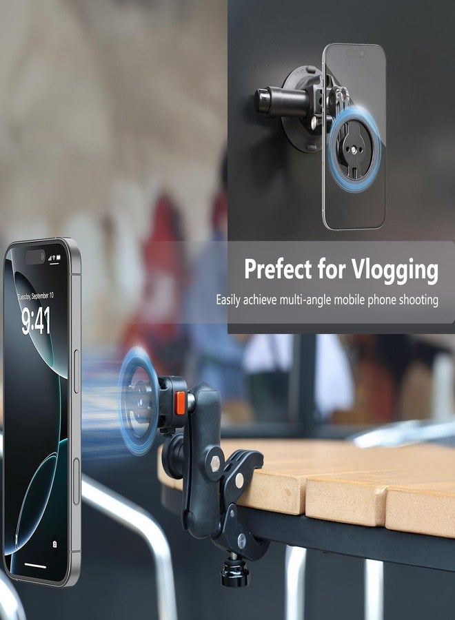 في ار اي جي محول تثبيت ثلاثي القوائم مغناطيسي للهواتف المحمولة من VRIG مع حلقة مغناطيسية ذاتية اللصق، متوافق مع MagSafe لأجهزة iPhone 15 Pro Max و15 Plus و14 و13 و12، مزود بخيط 1/4 بوصة للأفلام، وإضاءة حلقية لقضيب السيلفي - Image 5
