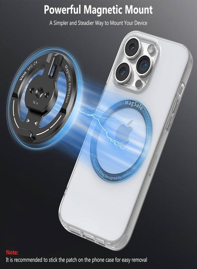 في ار اي جي محول تثبيت ثلاثي القوائم مغناطيسي للهواتف المحمولة من VRIG مع حلقة مغناطيسية ذاتية اللصق، متوافق مع MagSafe لأجهزة iPhone 15 Pro Max و15 Plus و14 و13 و12، مزود بخيط 1/4 بوصة للأفلام، وإضاءة حلقية لقضيب السيلفي - Image 3