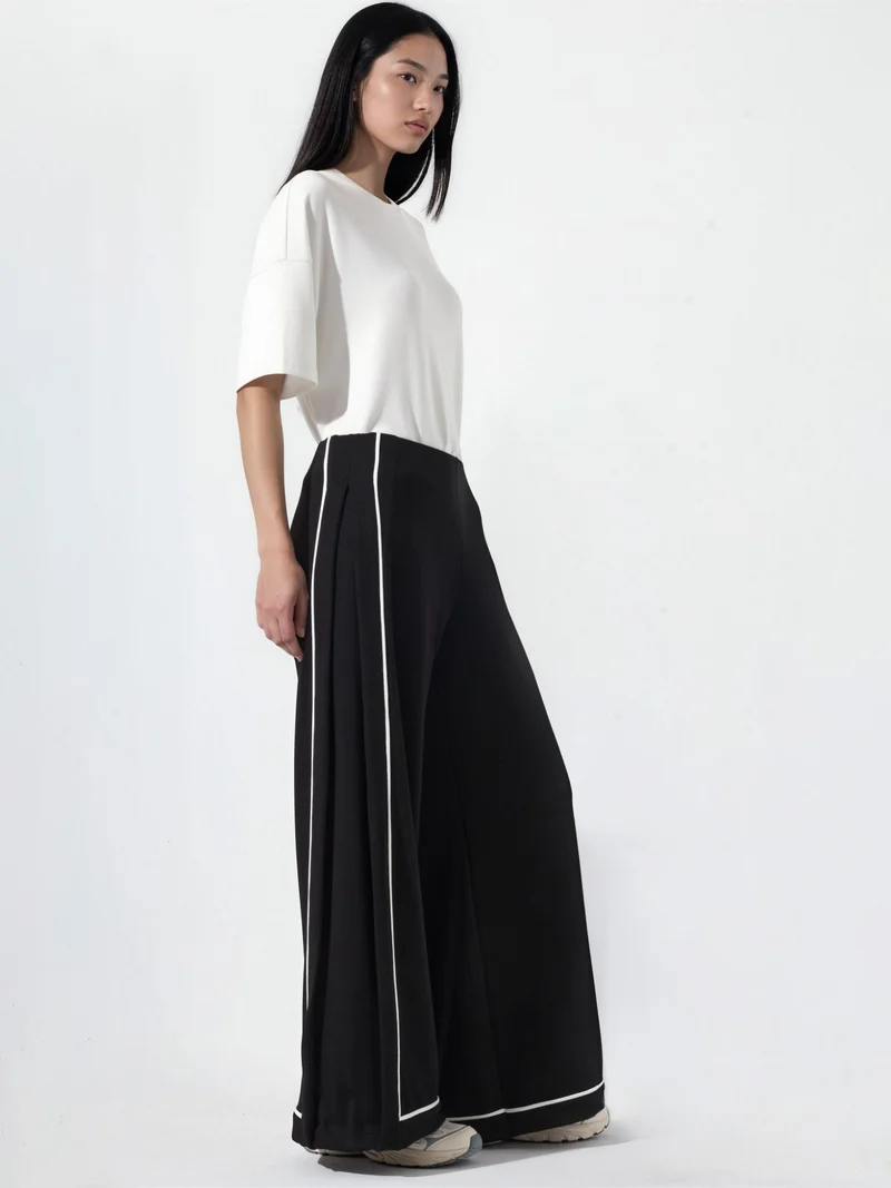 Hiccup Black Contrast Binding Detail Modal Touch Wide Leg Pants for Women | Best Price UAE