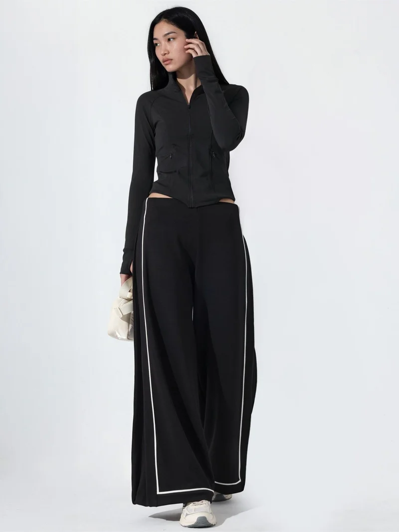 Hiccup Black Contrast Binding Detail Modal Touch Wide Leg Pants for Women | Best Price UAE