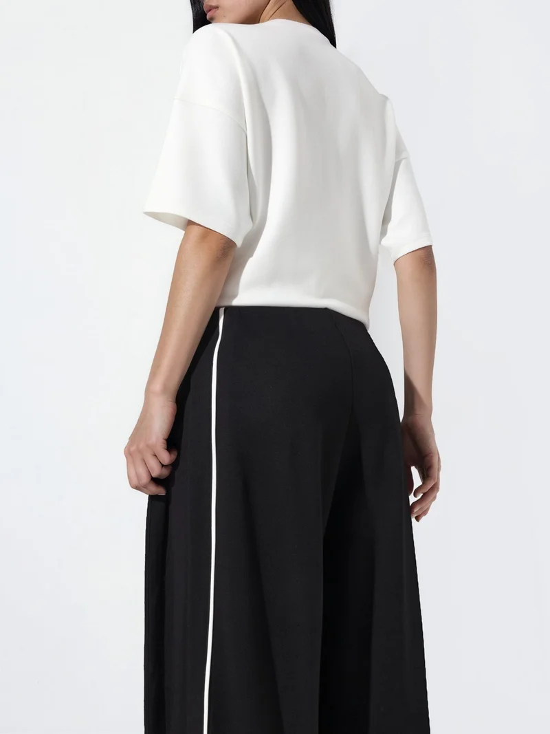 Hiccup Black Contrast Binding Detail Modal Touch Wide Leg Pants for Women | Best Price UAE