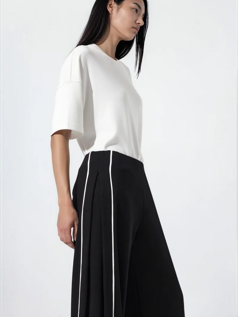 Hiccup Black Contrast Binding Detail Modal Touch Wide Leg Pants for Women | Best Price UAE