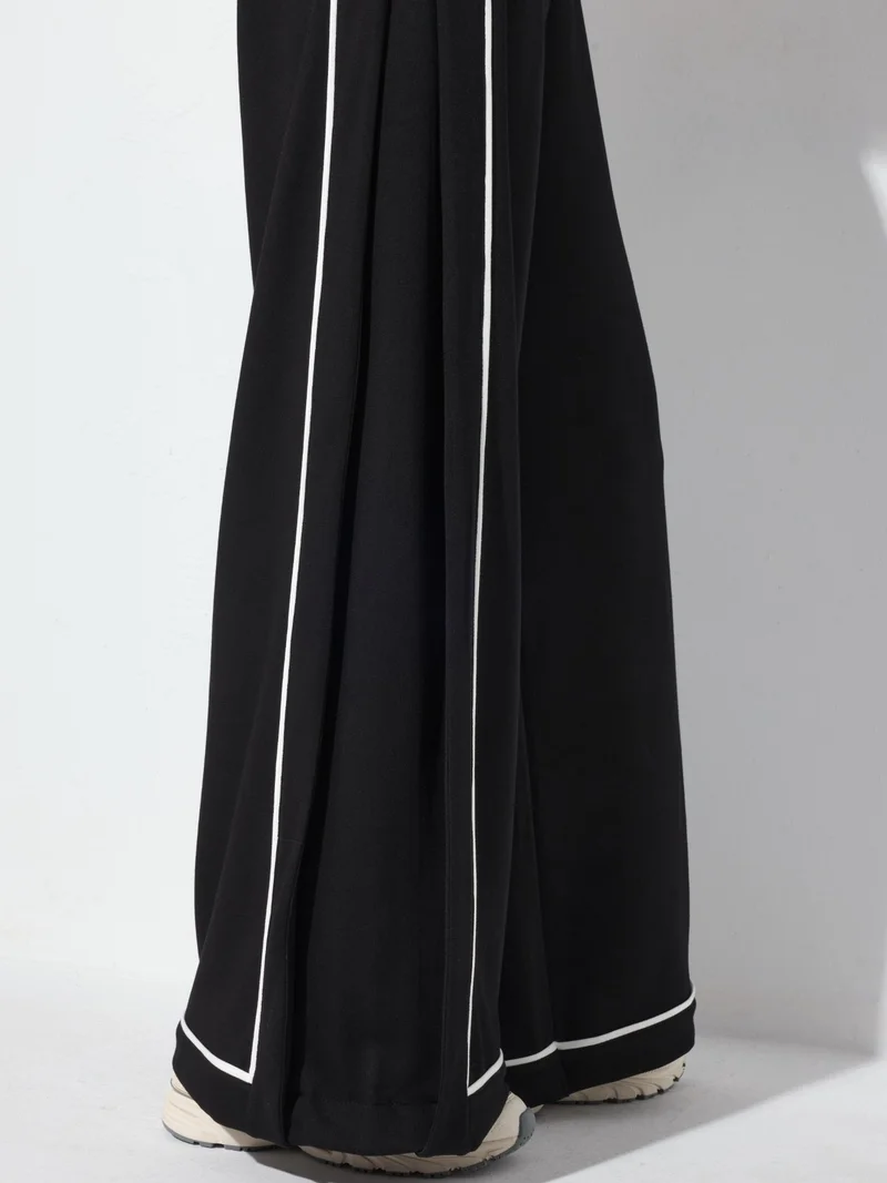 Hiccup Black Contrast Binding Detail Modal Touch Wide Leg Pants for Women | Best Price UAE