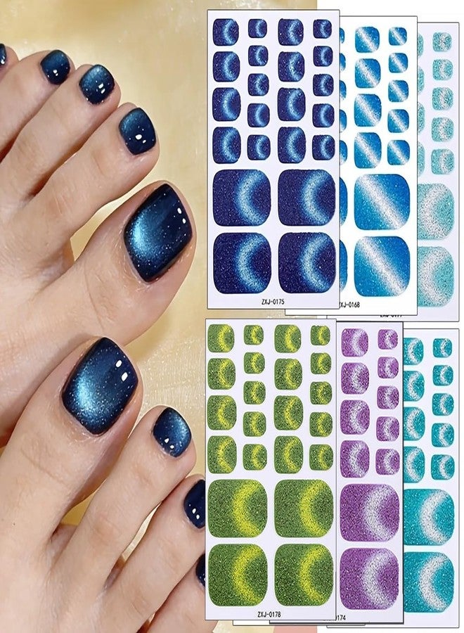 UCCASA 6PCS Full Toe Nail Wraps Summer Colorful Gradient Polish Toenail Stickers Glitter Toenails Strips Gel Nail Stickers Purple Blue French Design Self-Adhesive Nail Decals for Women Nail Art Decoration - Image 2