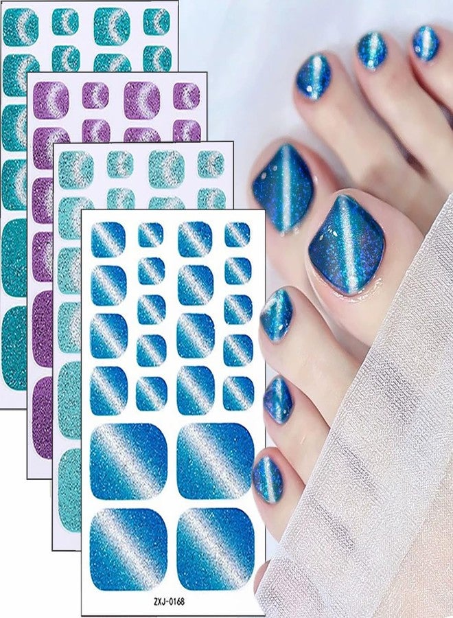 UCCASA 6PCS Full Toe Nail Wraps Summer Colorful Gradient Polish Toenail Stickers Glitter Toenails Strips Gel Nail Stickers Purple Blue French Design Self-Adhesive Nail Decals for Women Nail Art Decoration - Image 3